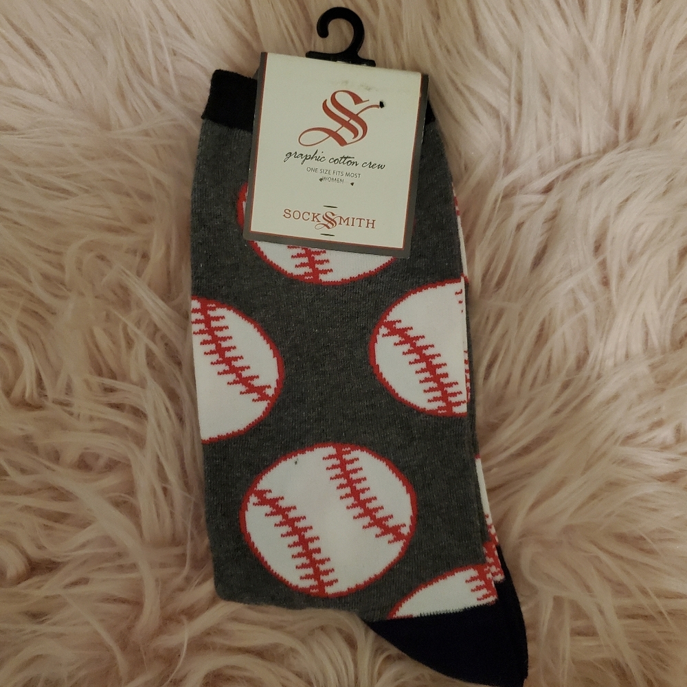 Gray and Red Baseball Themed Socks